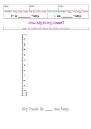 English Worksheet: how big is my hand?