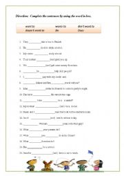 English Worksheet: want to + infinitive