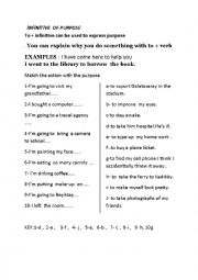 English Worksheet: infinitive of purpose