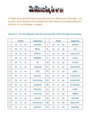 English Worksheet: Prefixes: im, in or un