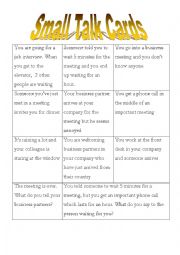 English Worksheet: Small Talk cards