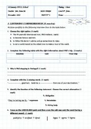 English Worksheet: Mid-term test n�1 4th form (TUNISIAN Curriculum)