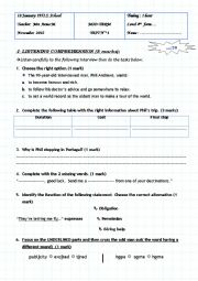 English Worksheet: Mid-term test n1 4th form (TUNISIAN Curriculum)