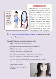 English Worksheet: Eating disorders (video) + KEY