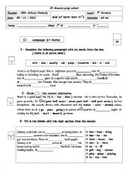 English Worksheet: 7th test