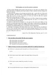 English Worksheet: mobile phone users seen as outcasts