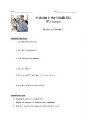 English Worksheet: Malcolm in the Middle ESL Worksheet - Season 1: Episode 4