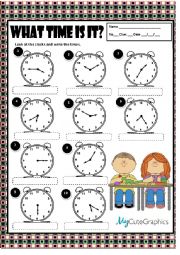 English Worksheet: WHAT TIME IS IT? + KEY