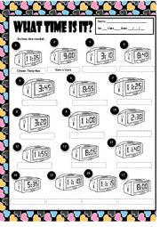 English Worksheet: WHAT TIME IS IT? + KEY