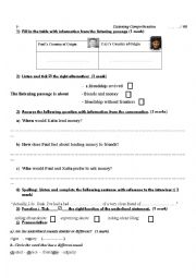 English Worksheet: Mid term test 1 for 2nd year Listening + language + tapescipt