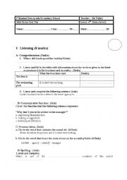 English Worksheet: mid term test nb1 for the4th form
