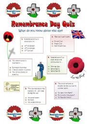 English Worksheet: Remembrance Day or Poppy Day - 11th November - a quiz