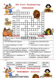 English Worksheet: The First Thanksgiving -wordsearch