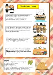 English Worksheet: thanksgiving story