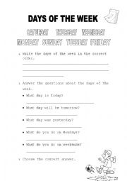 English Worksheet: Days of the week