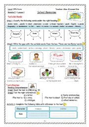 English Worksheet: School Memories Worksheet