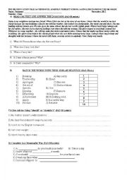 English Worksheet: 8th Grade English Exam