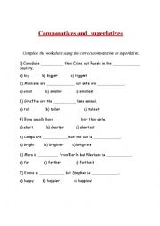 English Worksheet: comparatives and superlatives