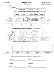 English Worksheet: animal test