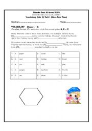 English Worksheet: Vocabulary Quiz