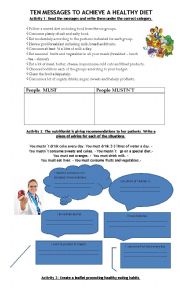 English Worksheet: Ten messages to achieve a healthy diet
