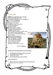 English Worksheet: Poem by Carl Sandburgs and Tower Babel