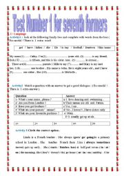 English Worksheet: test number1 for 7th formers