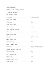 English Worksheet: Order of Adjectives-Plural of the nouns-Spot on 6