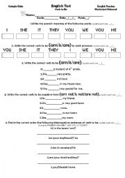 English Worksheet: verb to be test