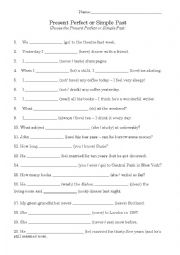 English Worksheet: Present Perfect or Simple Past