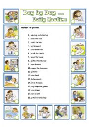 English Worksheet: Day by Day ... Daily Routine