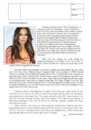 English Worksheet: TEST - JENNIFER LOPEZ - INETRMEDIATE LEVEL