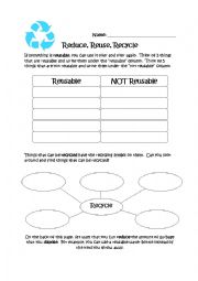 English Worksheet: Reduce, Reuse, Recycle