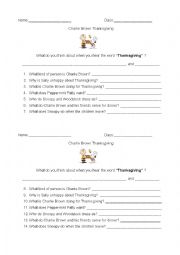 Charlie Brown Thanksgiving Worksheet