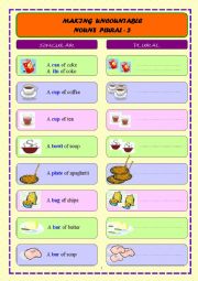 English Worksheet: MAKING UNCOUNTABLE NOUNS PLURAL - 3