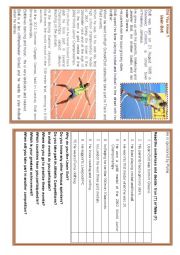 English Worksheet: Usain Bolt Comprehension