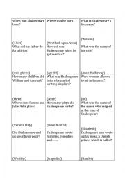 English Worksheet: Quiz quiz trade, CL, Shakespeares life