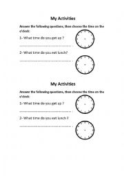 English Worksheet: my activities
