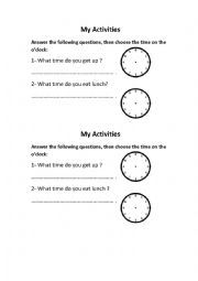 English Worksheet: my activities