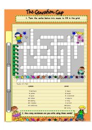 English Worksheet: The Generation Gap / Word formation Game  with KEY