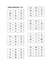 English Worksheet: Numbers 1-20 bingo