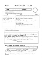 English Worksheet: test for 7th grade 