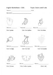 English Worksheet: Colors and fruits