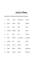 English Worksheet: Gender of Noun