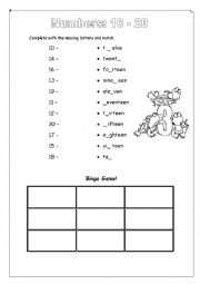 English Worksheet: Numbers: 10-20