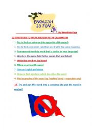 English Worksheet: 10 strategies to speak English in Class with ESL students