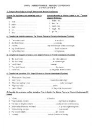 English Worksheet: Present Simple, Present Continuous for year 7