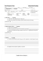 English Worksheet: Book Response Form