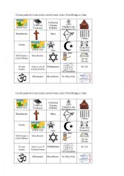 English Worksheet: World Religions Cut and Paste