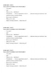 English Worksheet: talk about yourself and your family